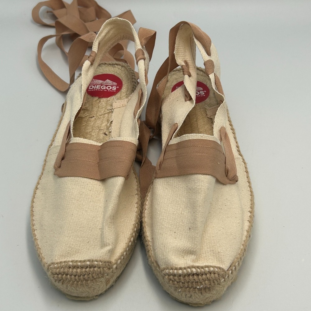 Diegos® Handmade Spanish Espadrilles Catalina White Wedge Lace up Shoes Size 38 - Picture 3 of 12
